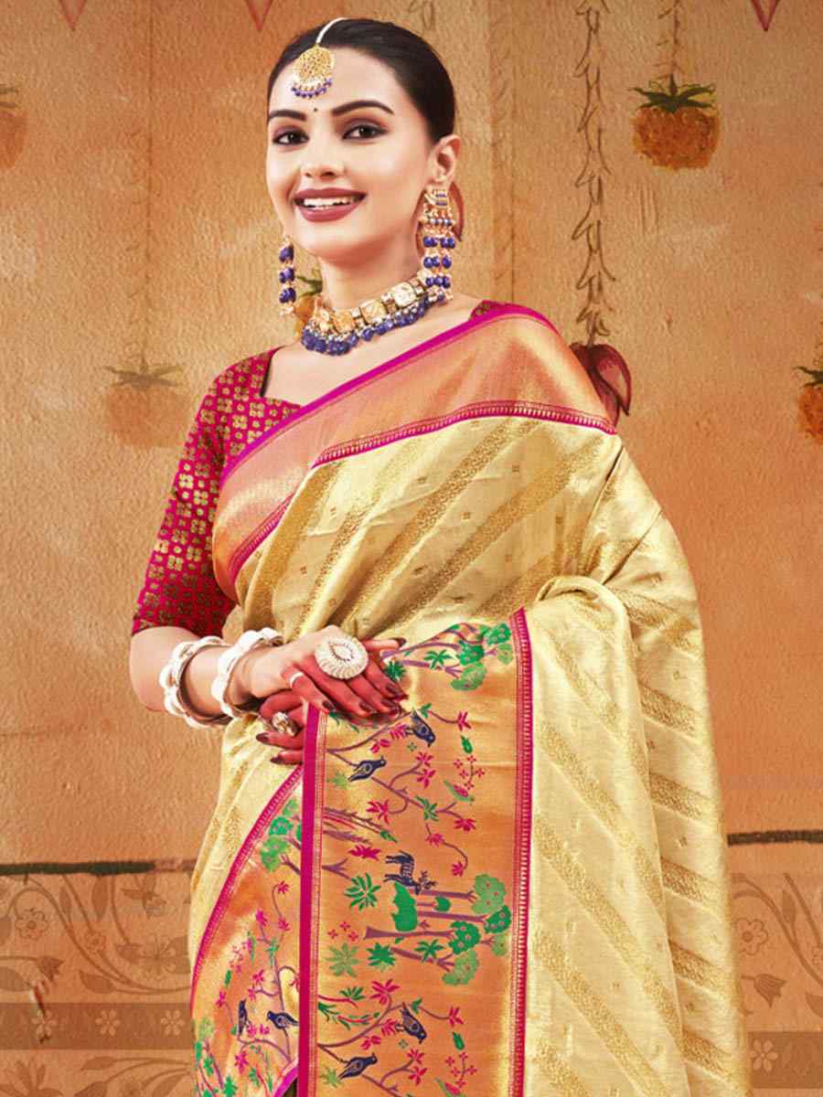 Gold Paithani Silk Handwoven Wedding Festival Heavy Border Saree