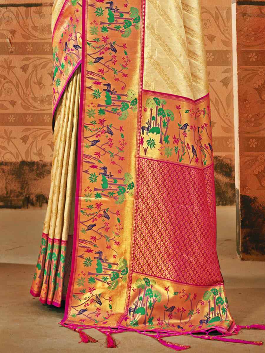 Gold Paithani Silk Handwoven Wedding Festival Heavy Border Saree
