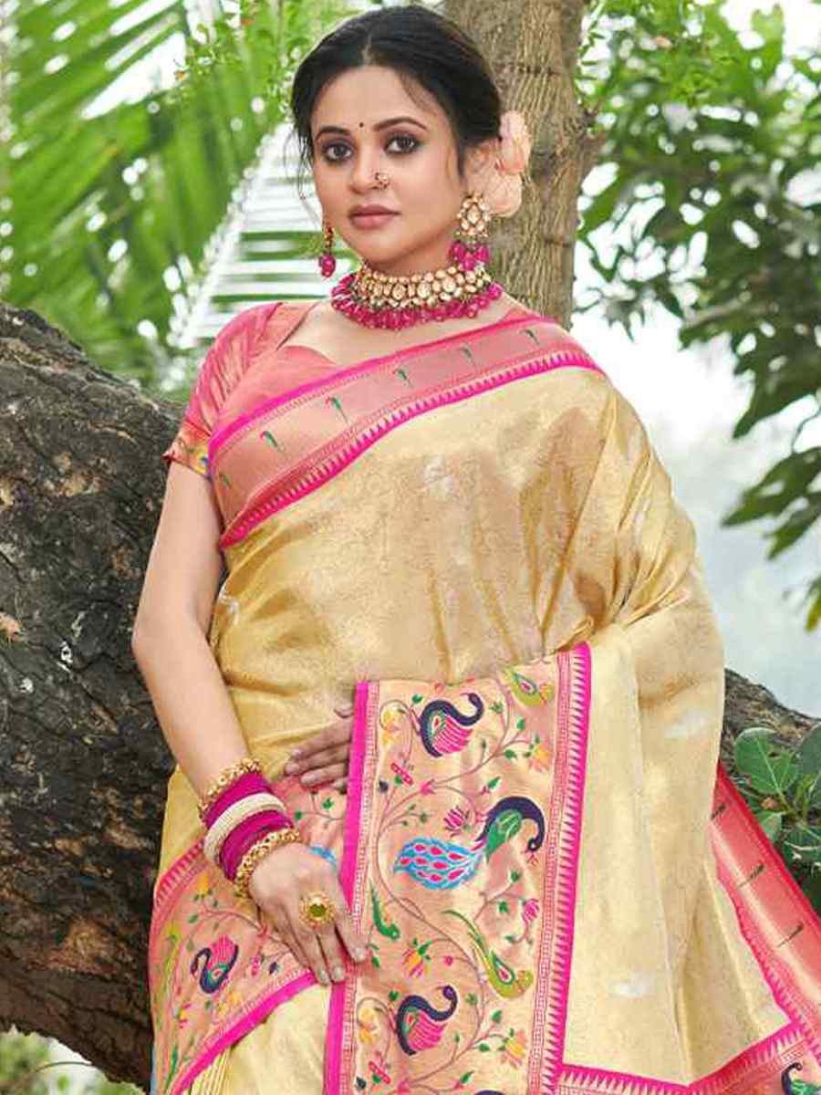 Gold Paithani Silk Handwoven Wedding Festival Heavy Border Saree