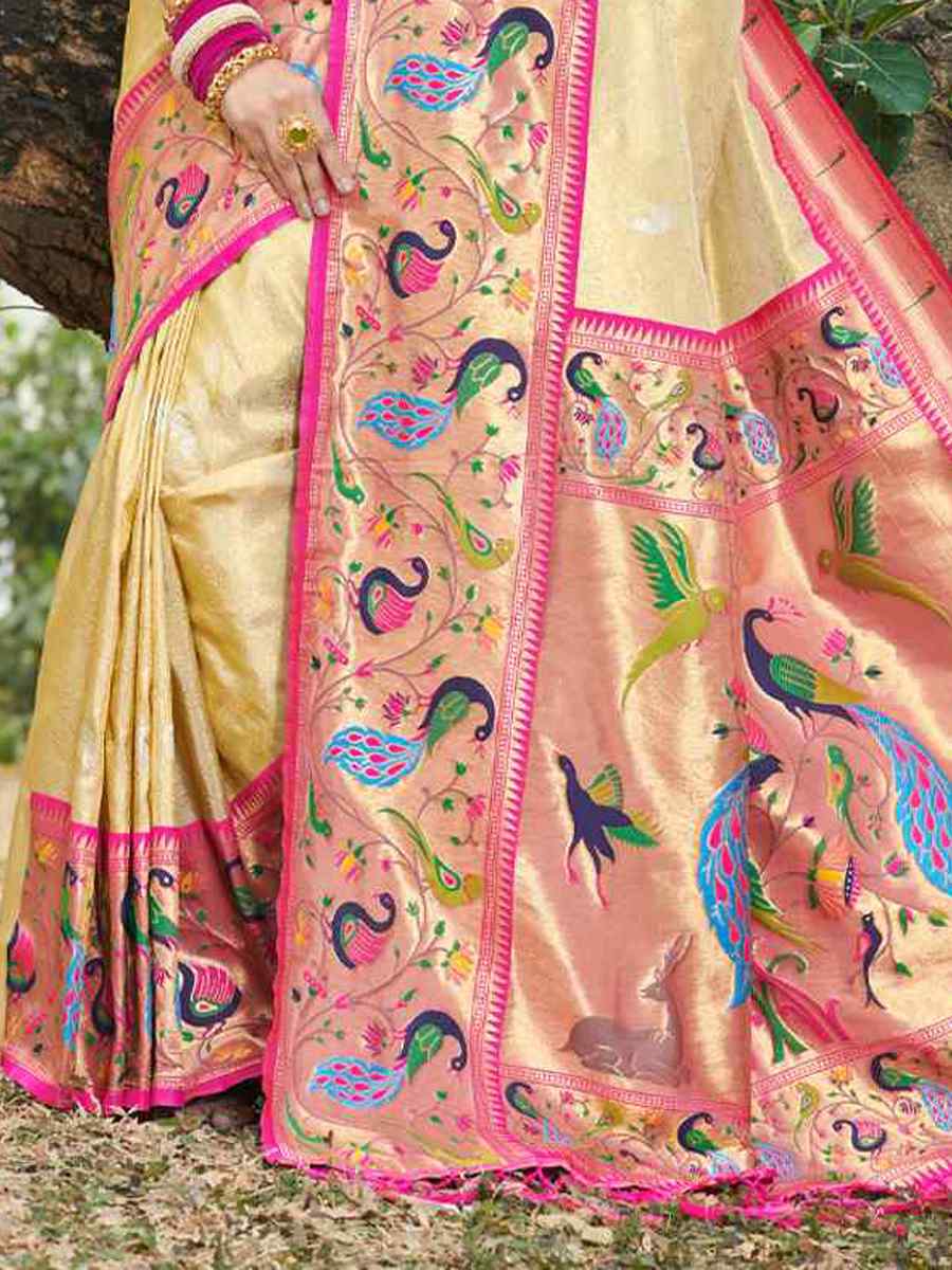 Gold Paithani Silk Handwoven Wedding Festival Heavy Border Saree