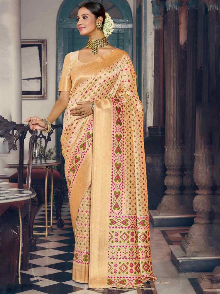 Gold Patola Silk Handwoven Wedding Festival Heavy Border Saree