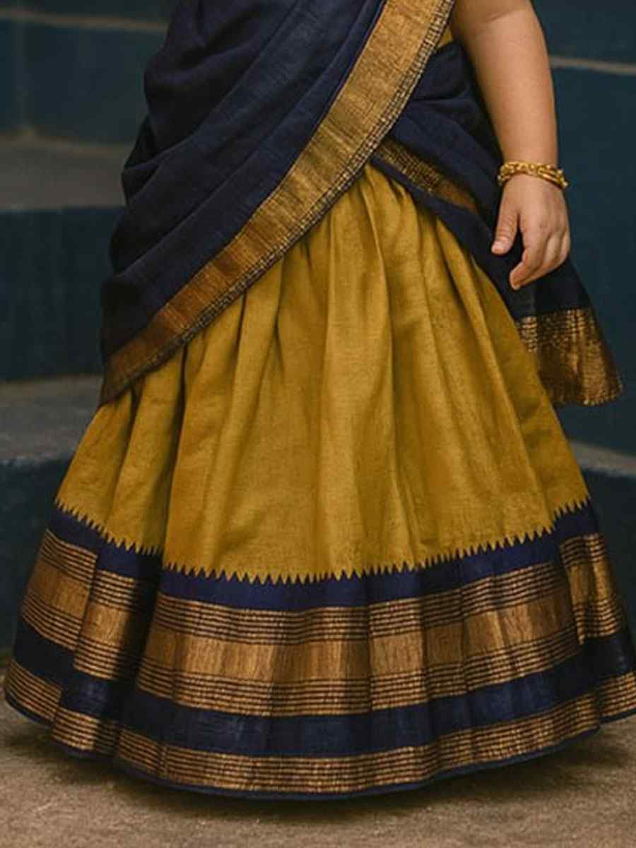 Gold Premium Lichi Silk Brocade Kids Wear Wedding Festival Lehengas Girls Wear