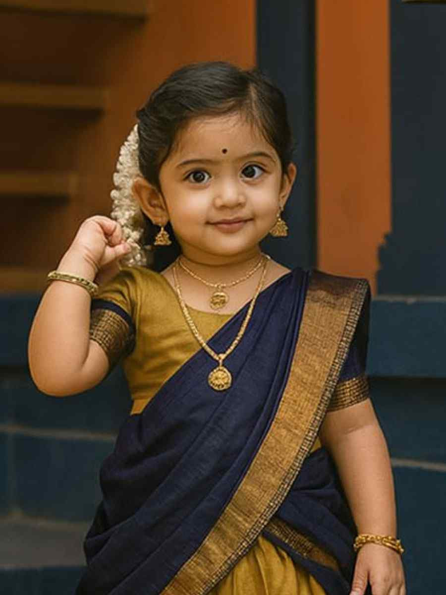 Gold Premium Lichi Silk Brocade Kids Wear Wedding Festival Lehengas Girls Wear