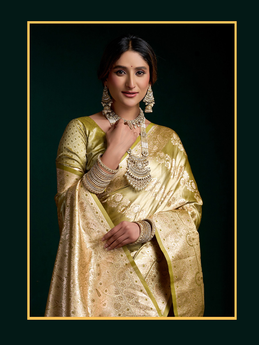 Gold Premium Satin Silk Brocade Zari Traditional Wedding Party Festival Heavy Border Sarees