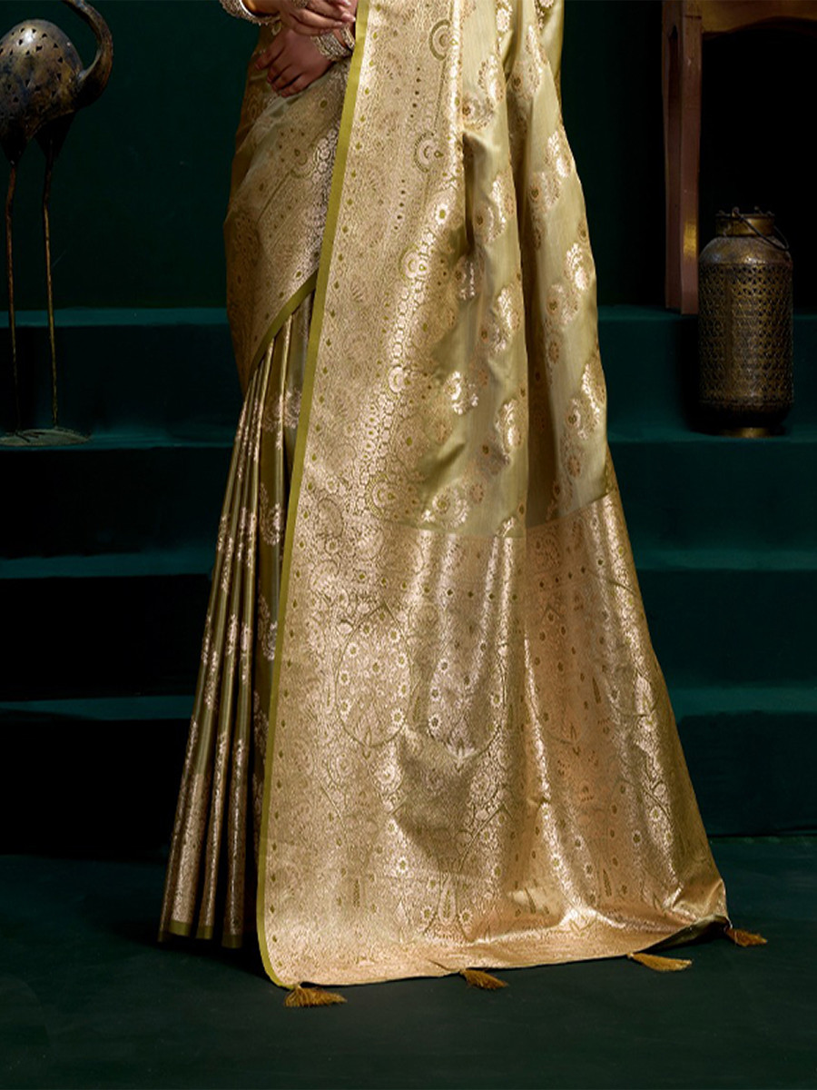 Gold Premium Satin Silk Brocade Zari Traditional Wedding Party Festival Heavy Border Sarees