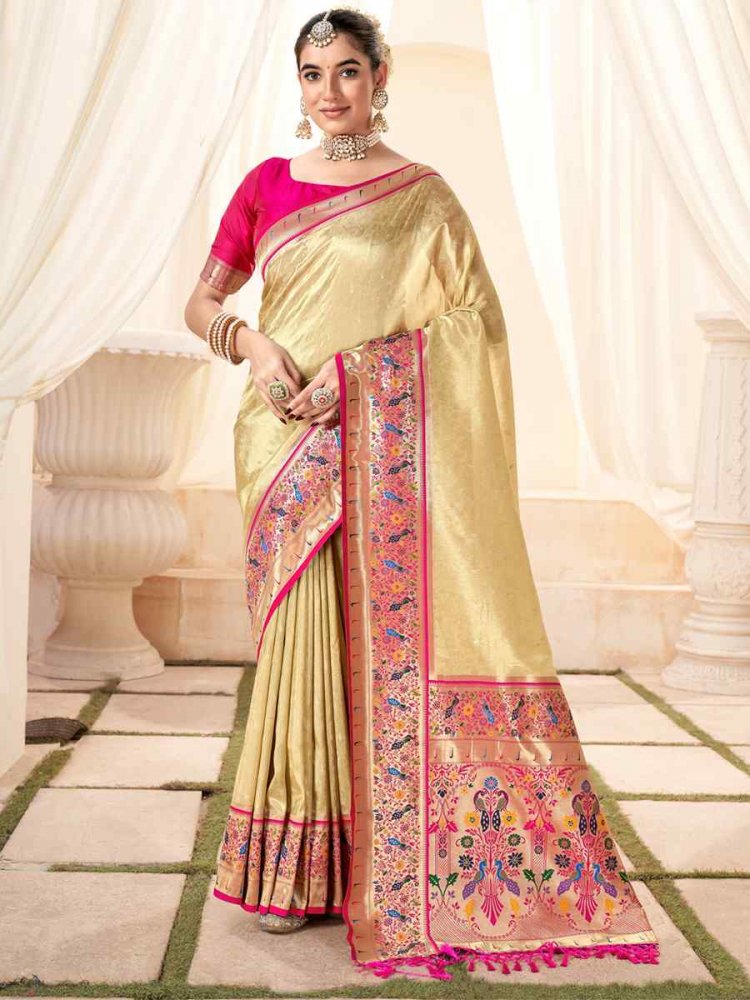 Gold Pure Handloom Silk Handwoven Wedding Festival Heavy Border Saree