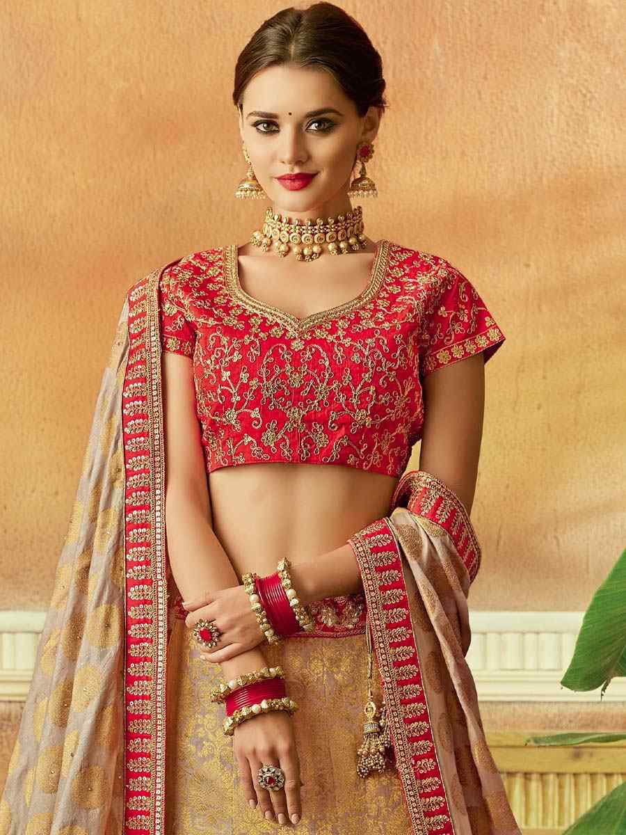 Gold Raw Silk Embroidered Festival Wedding Circular Lehenga Choli