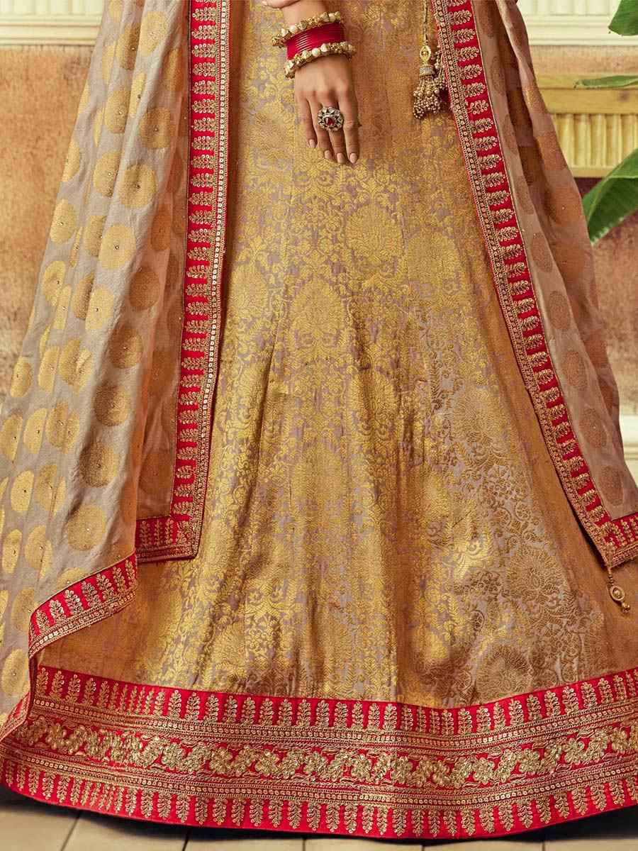Gold Raw Silk Embroidered Festival Wedding Circular Lehenga Choli