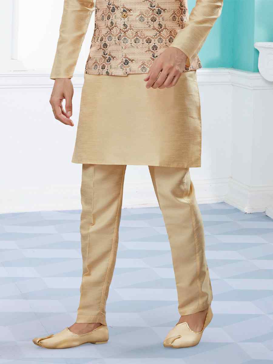 Gold Silk Dupion Printed Festival Party Kurta