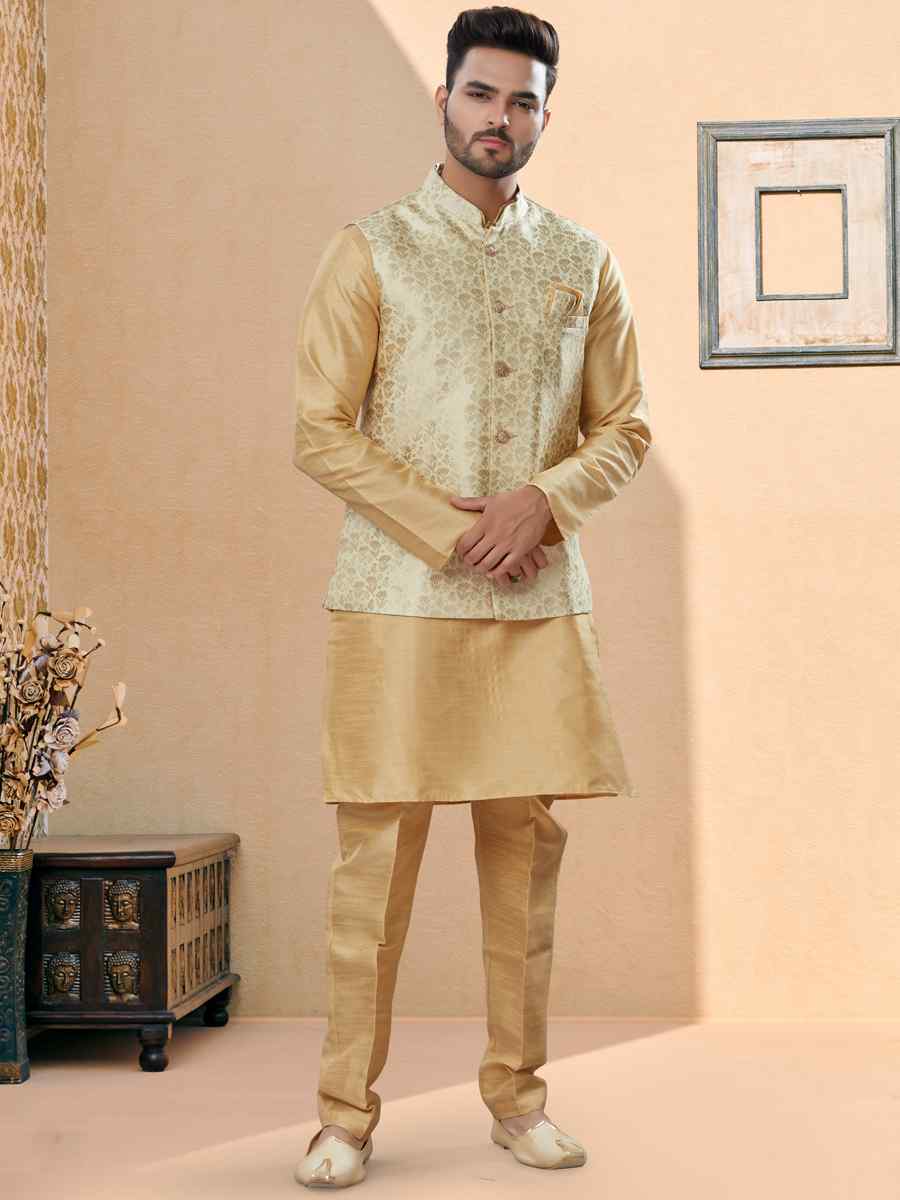Gold Silk Dupion Woven Festival Party Kurta