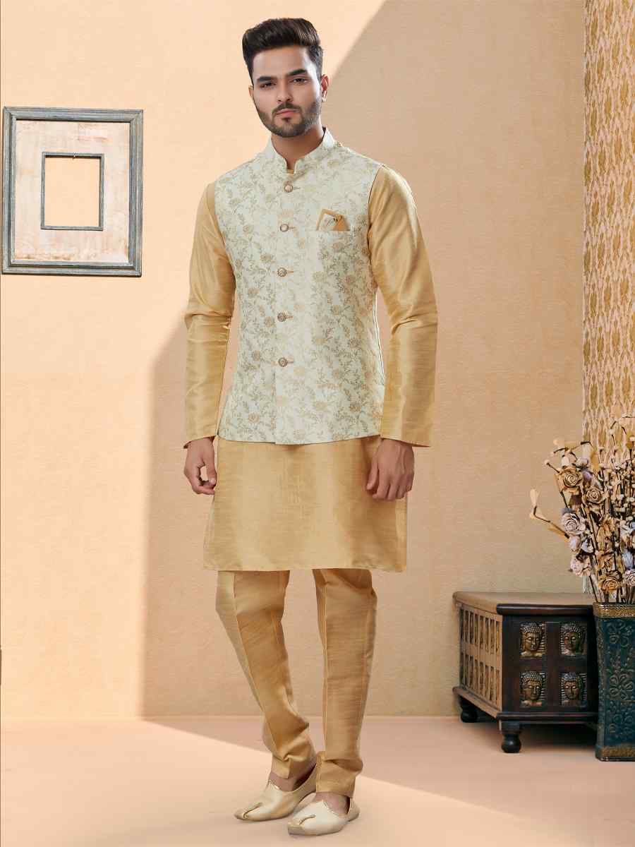 Gold Silk Dupion Woven Festival Party Kurta