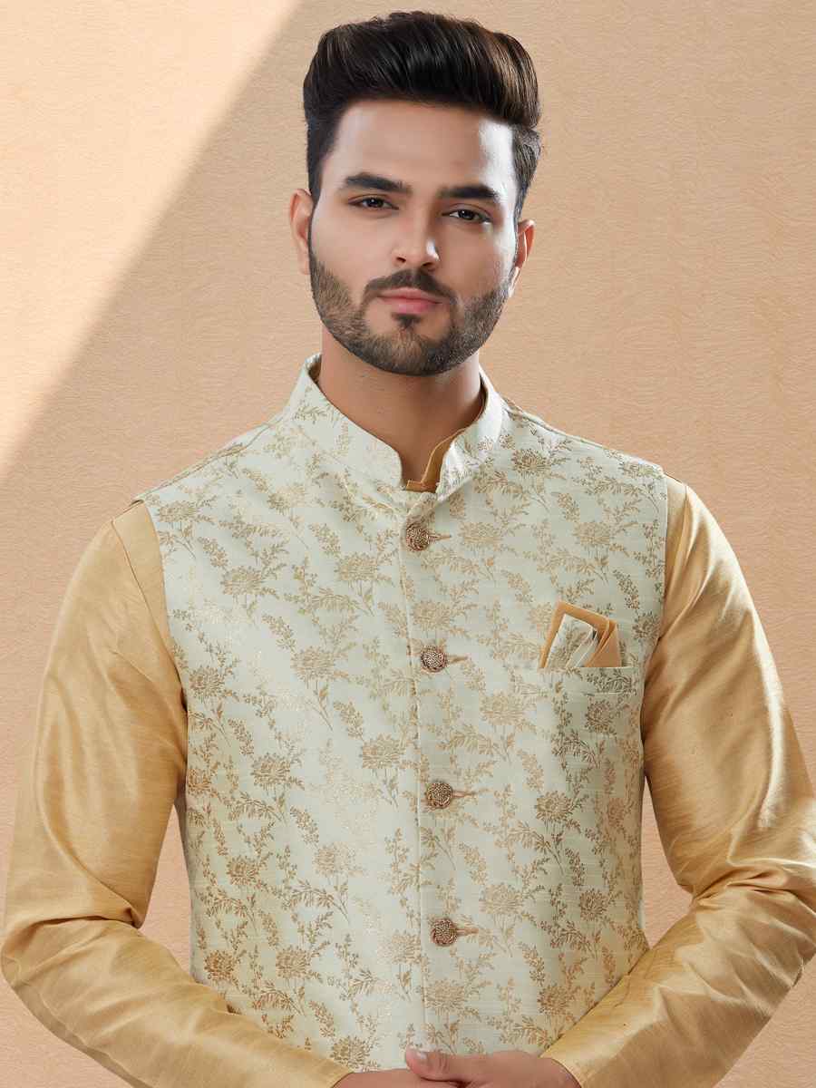 Gold Silk Dupion Woven Festival Party Kurta