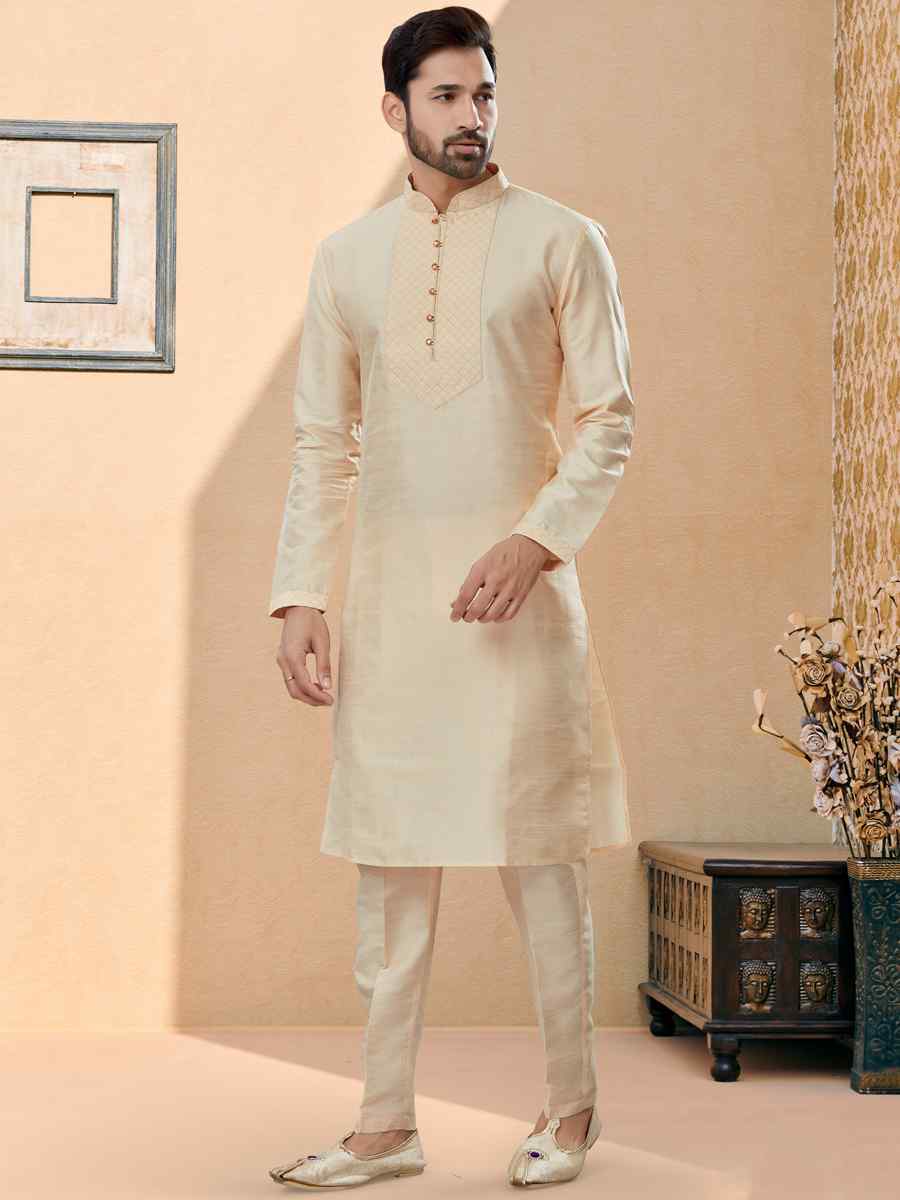 Gold Silk Dupion Woven Festival Party Kurta