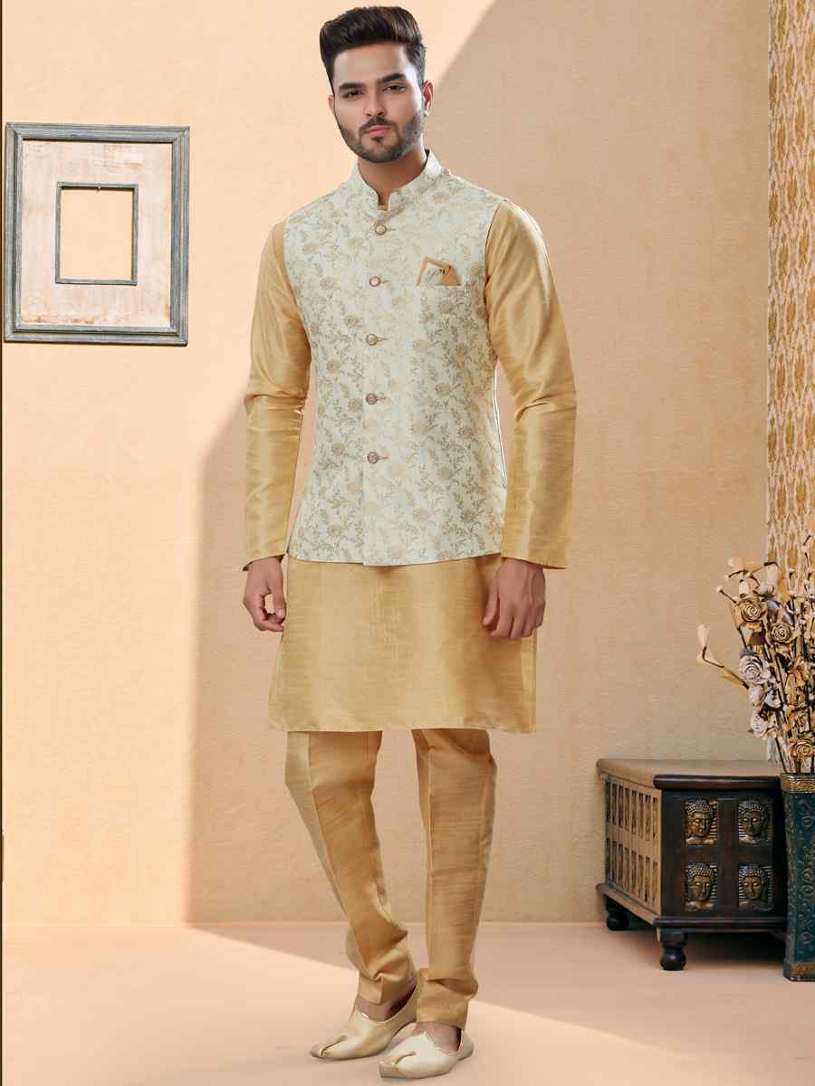Gold Silk Dupion Woven Festival Party Kurta