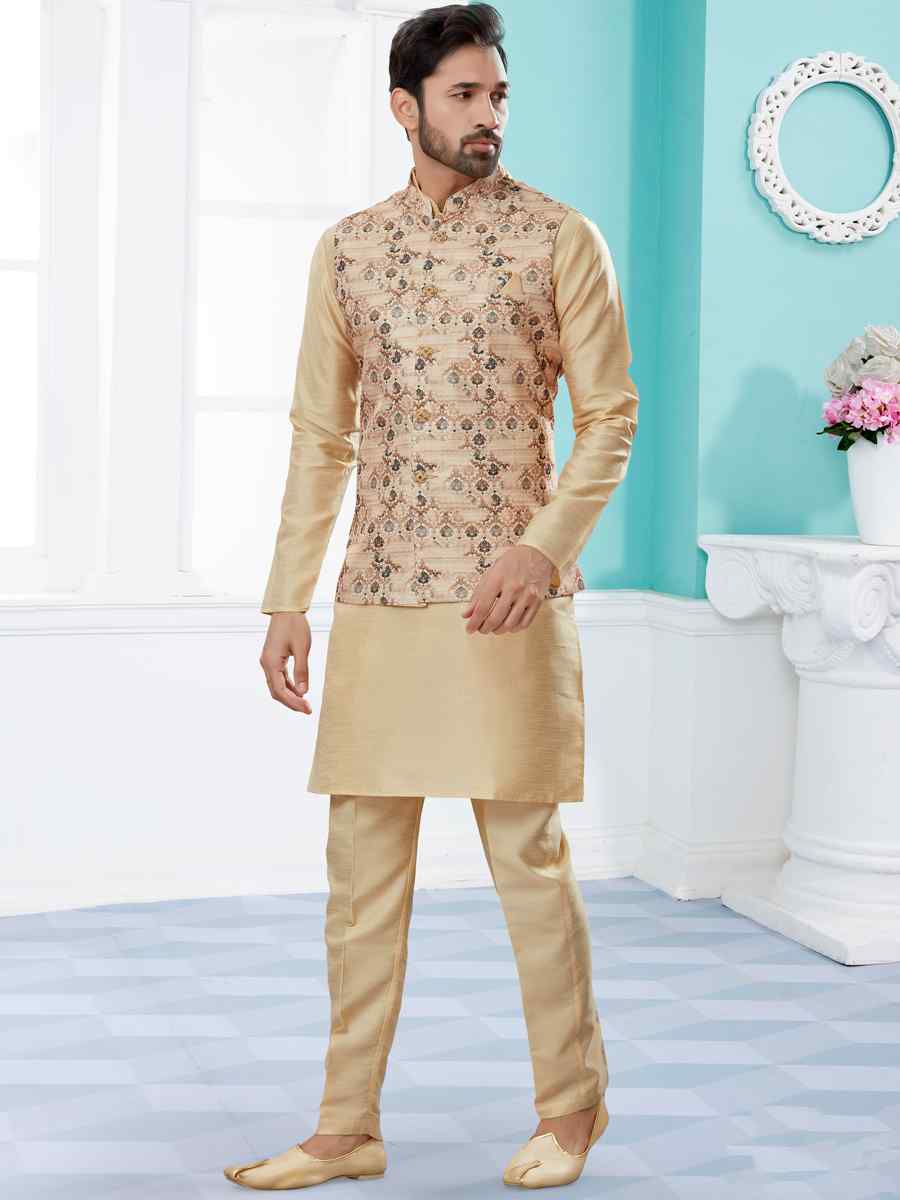 Gold Silk Dupion Woven Festival Party Kurta