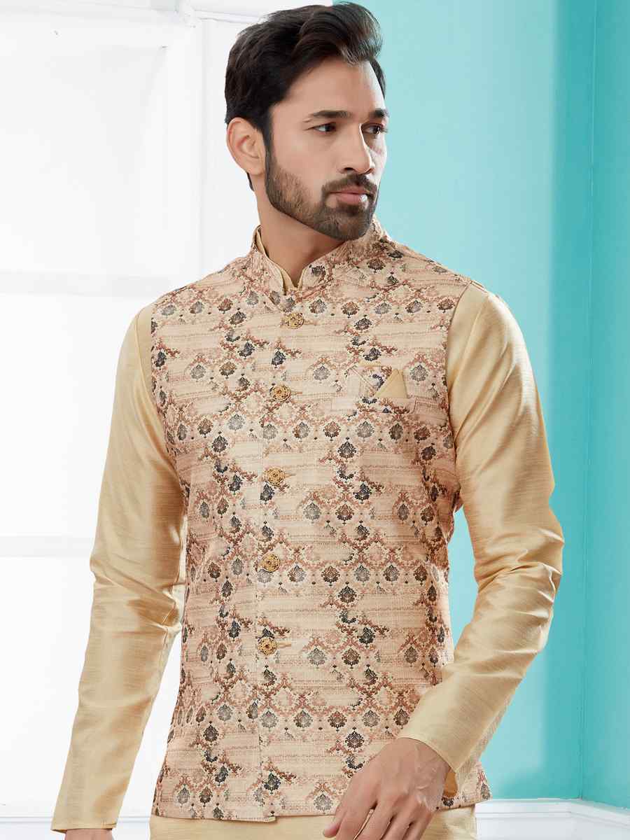 Gold Silk Dupion Woven Festival Party Kurta