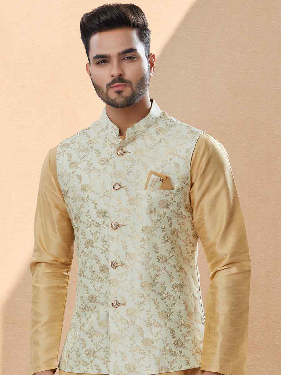 Gold Silk Dupion Woven Festival Party Kurta