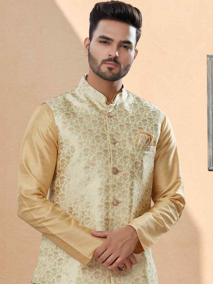 Gold Silk Dupion Woven Festival Party Kurta