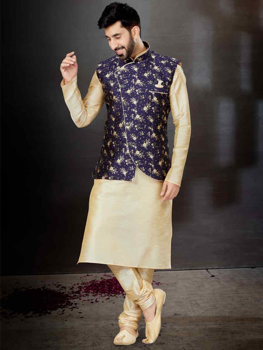 Gold Silk Dupion Woven Festival Wedding Kurta