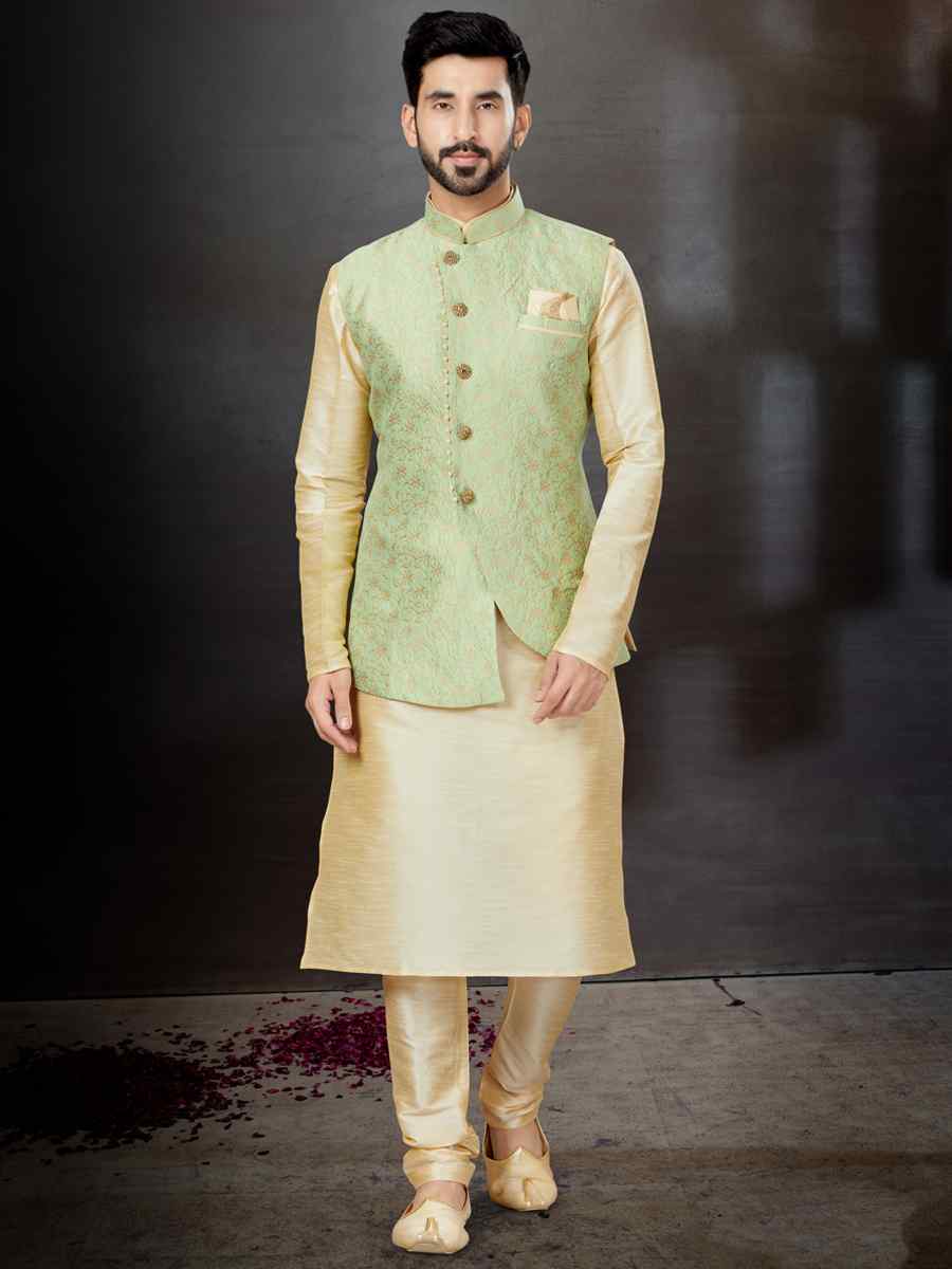 Gold Silk Dupion Woven Festival Wedding Kurta