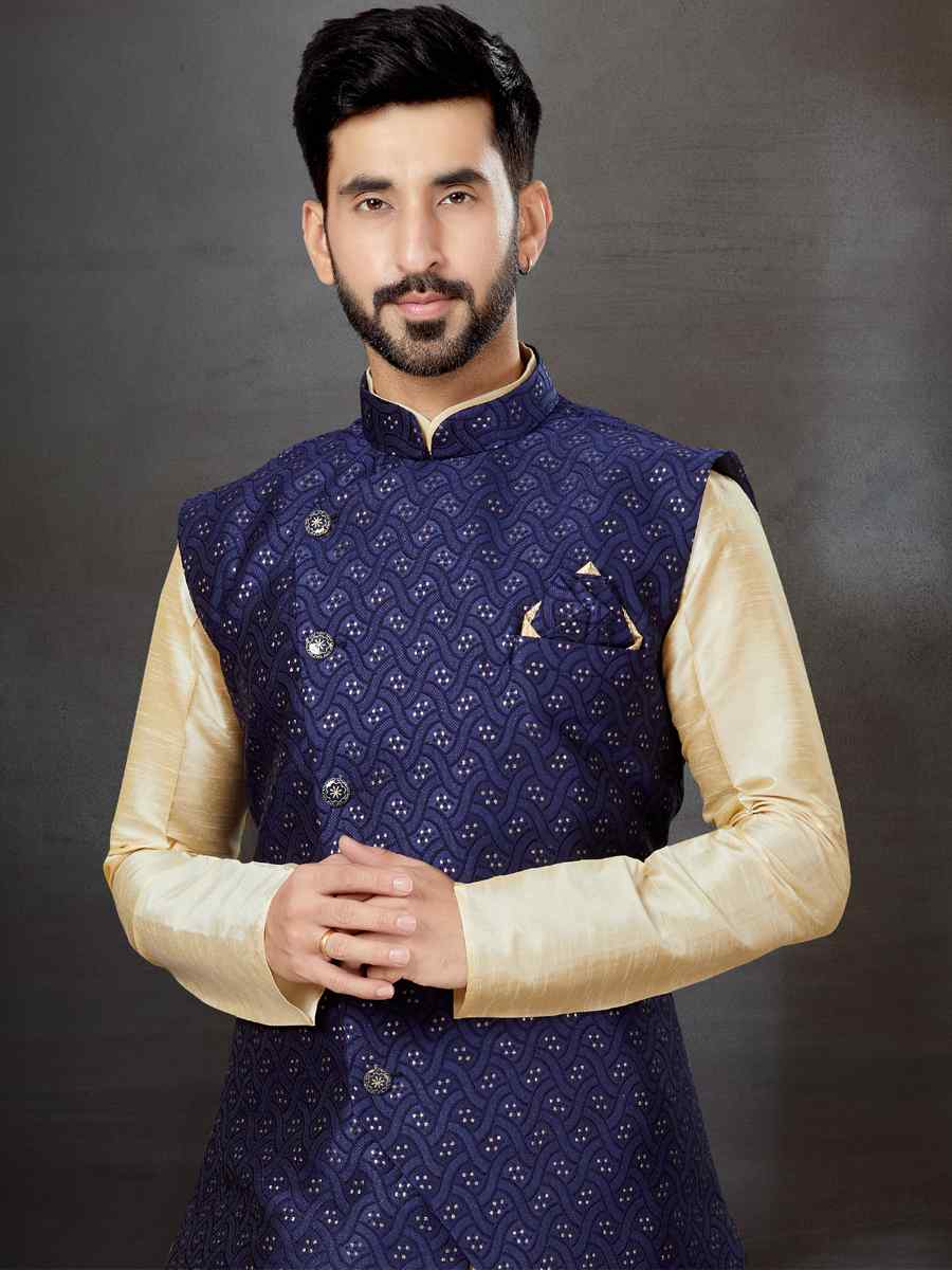 Gold Silk Dupion Woven Festival Wedding Kurta