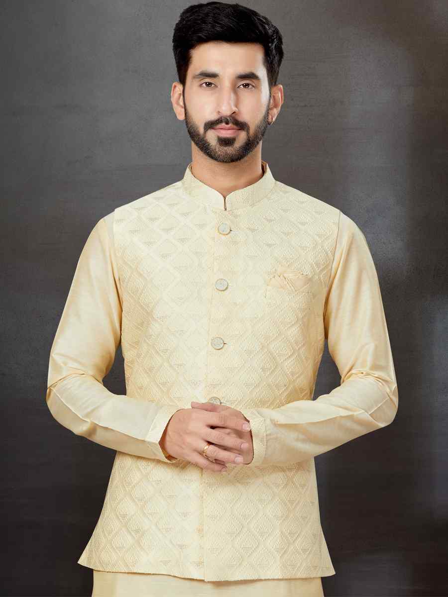 Gold Silk Dupion Woven Festival Wedding Kurta