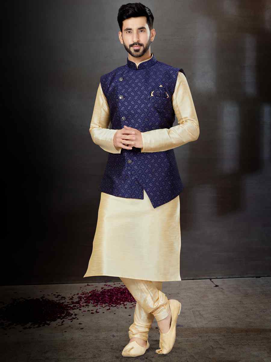 Gold Silk Dupion Woven Festival Wedding Kurta