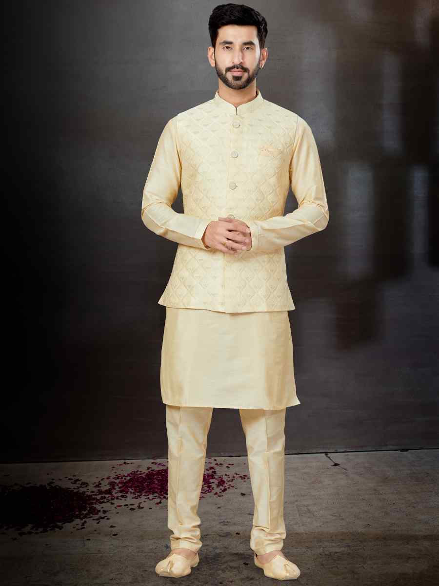 Gold Silk Dupion Woven Festival Wedding Kurta