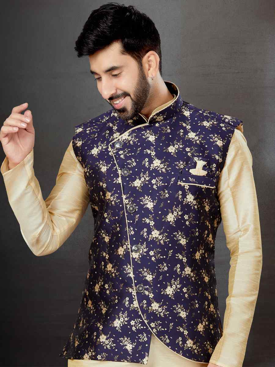 Gold Silk Dupion Woven Festival Wedding Kurta