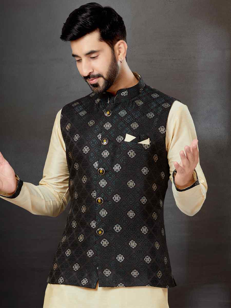 Gold Silk Dupion Woven Festival Wedding Kurta