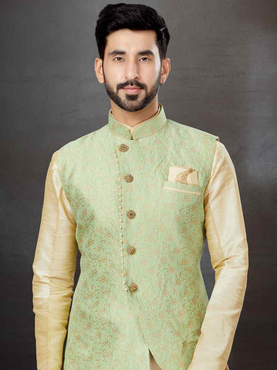 Gold Silk Dupion Woven Festival Wedding Kurta