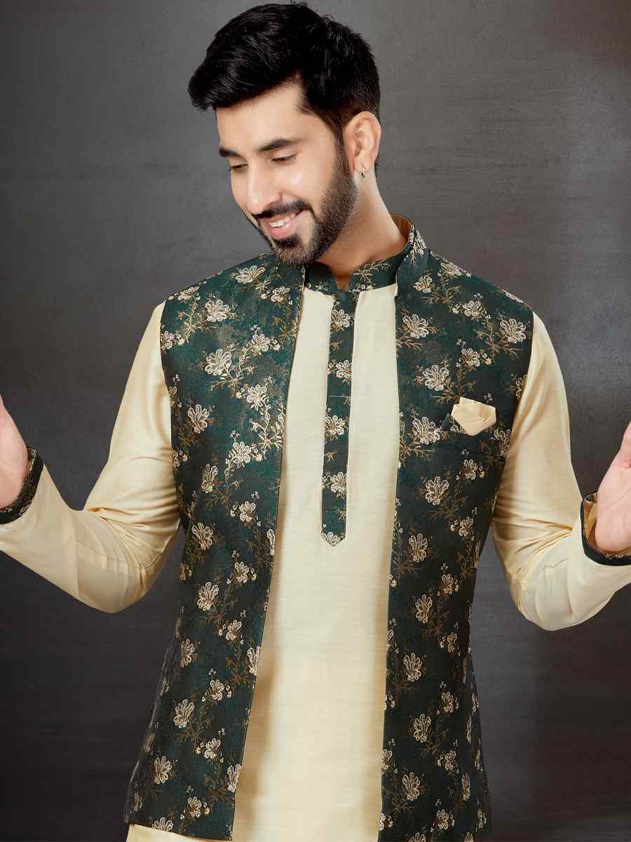 Gold Silk Dupion Woven Festival Wedding Kurta
