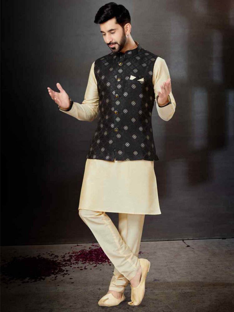 Gold Silk Dupion Woven Festival Wedding Kurta