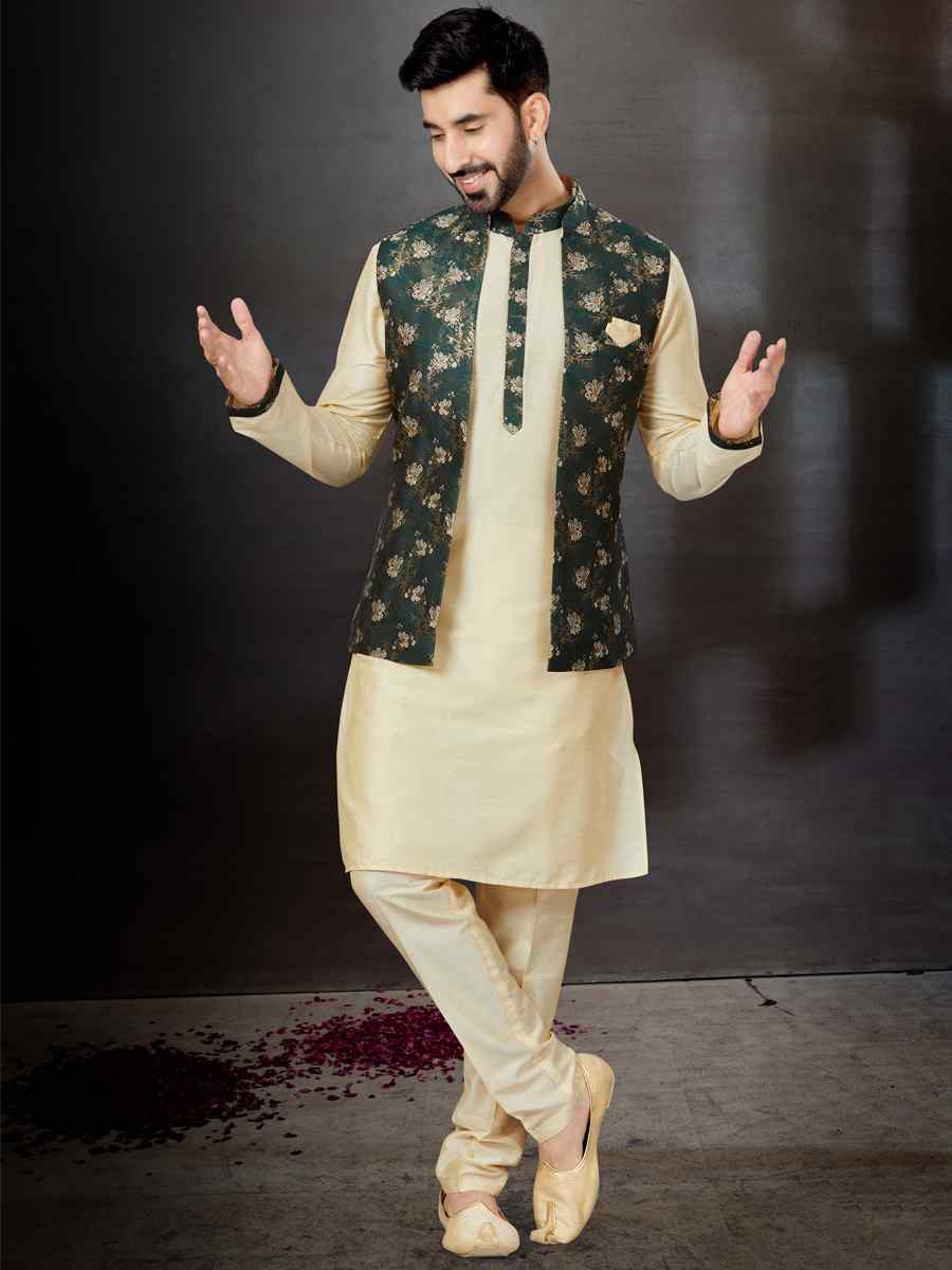Gold Silk Dupion Woven Festival Wedding Kurta