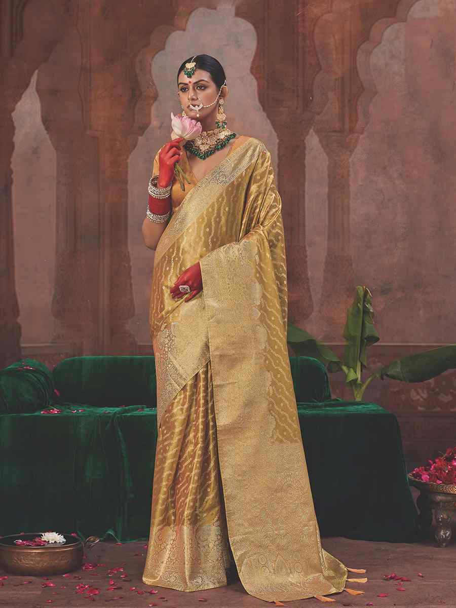 Gold Silk Handwoven Festival Wedding Fancy Heavy Border Saree