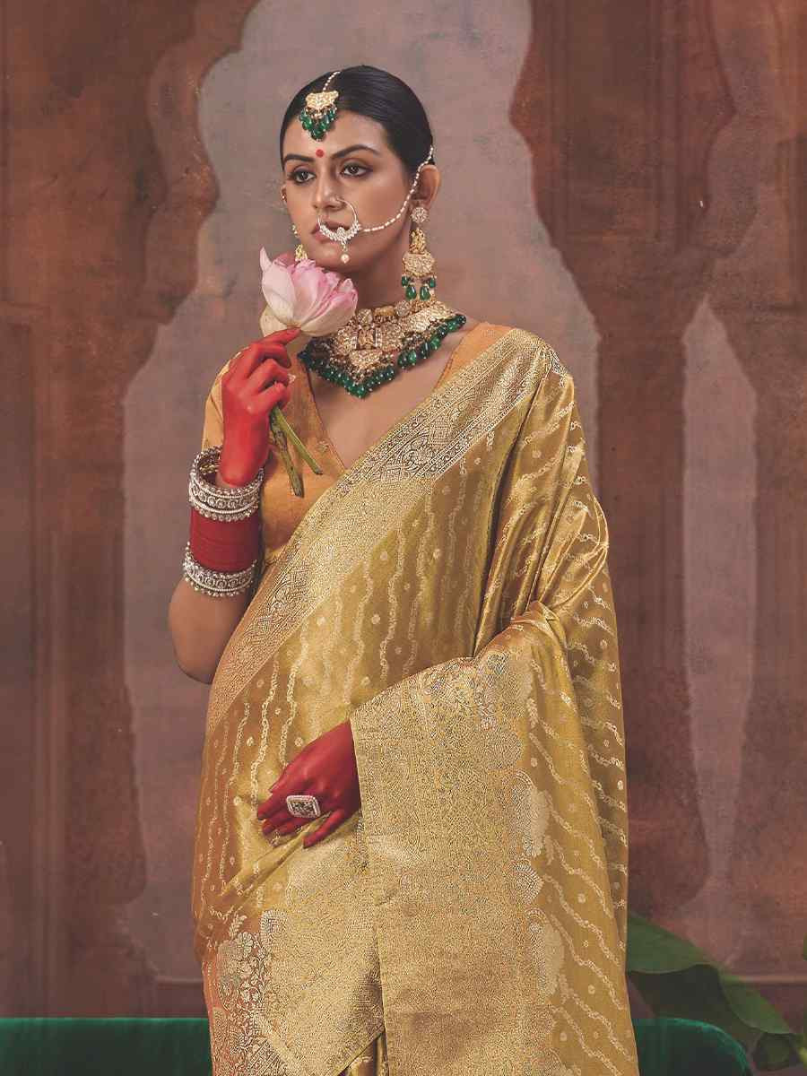 Gold Silk Handwoven Festival Wedding Fancy Heavy Border Saree