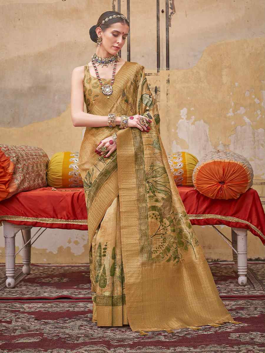 Gold Silk Handwoven Festival Wedding Fancy Heavy Border Saree