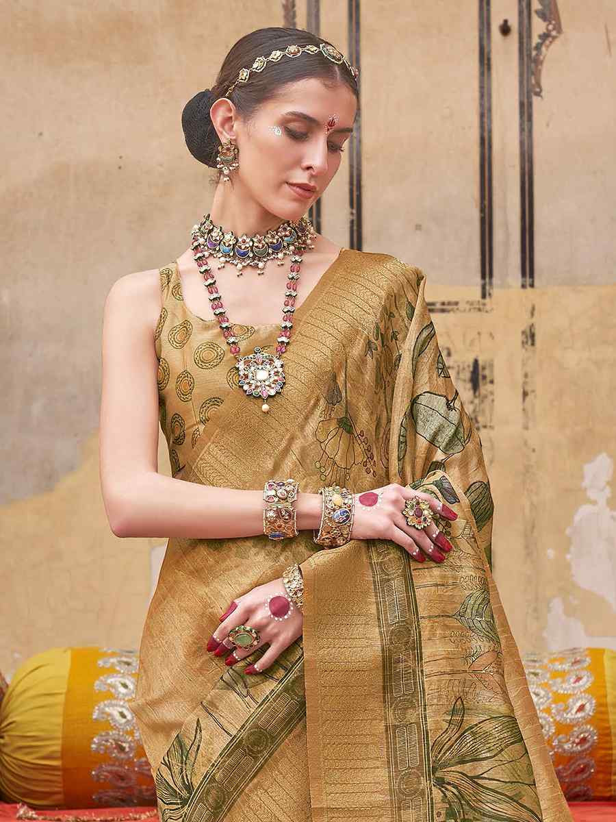 Gold Silk Handwoven Festival Wedding Fancy Heavy Border Saree