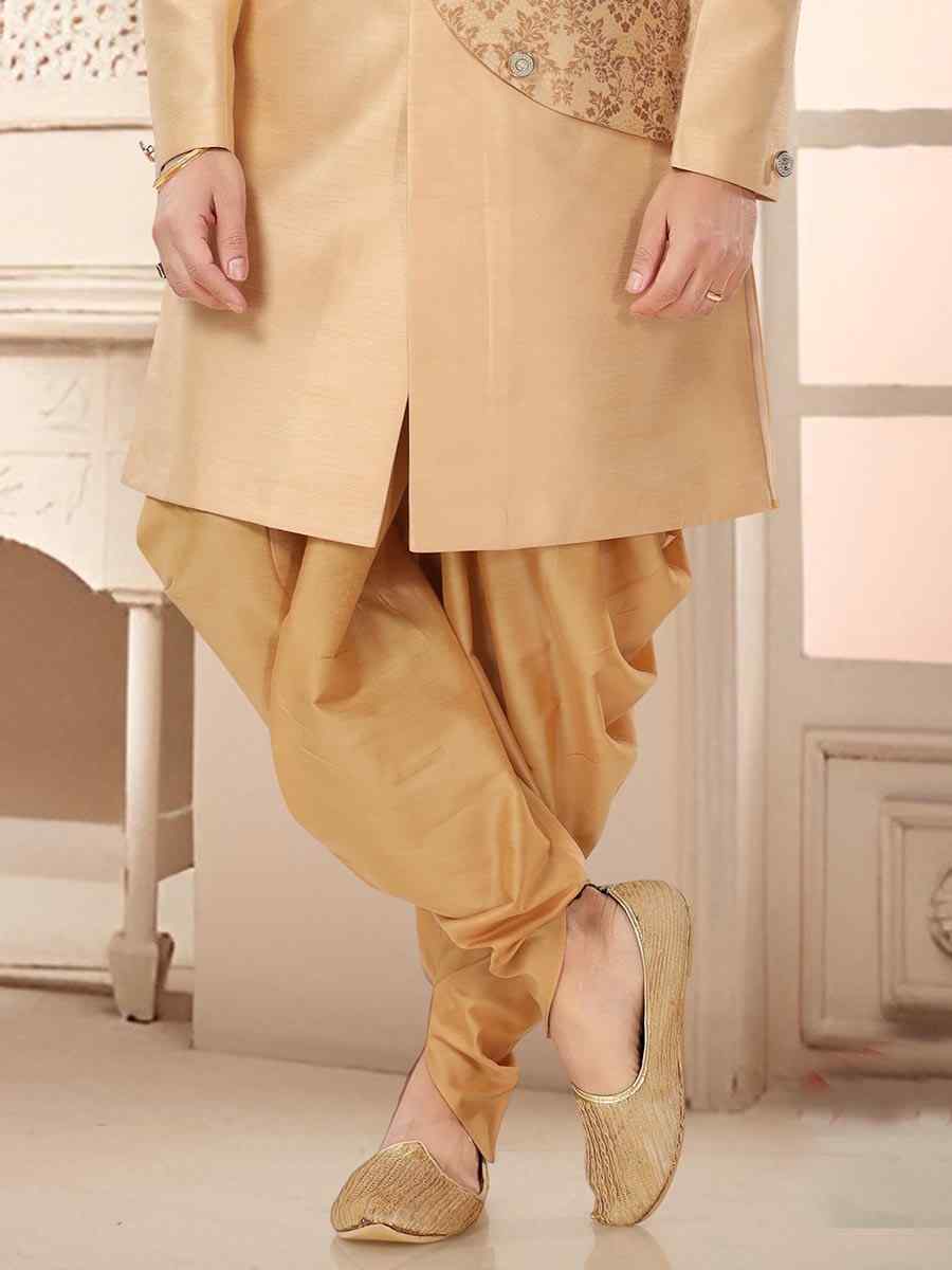 Gold Silk Woven Festival Wedding Kurta