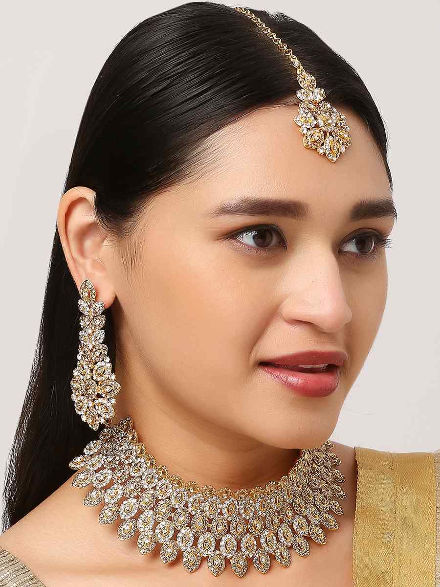 Gold Silver Alloy Wedding Wear Stone Necklace