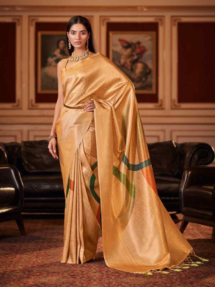 Gold Soft Jacquard Handwoven Wedding Festival Heavy Border Saree