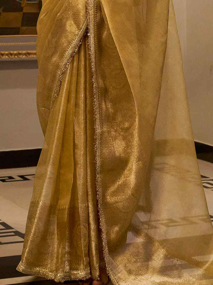 Gold Tissue Shimmer Handwoven Festival Wedding Fancy Heavy Border Saree
