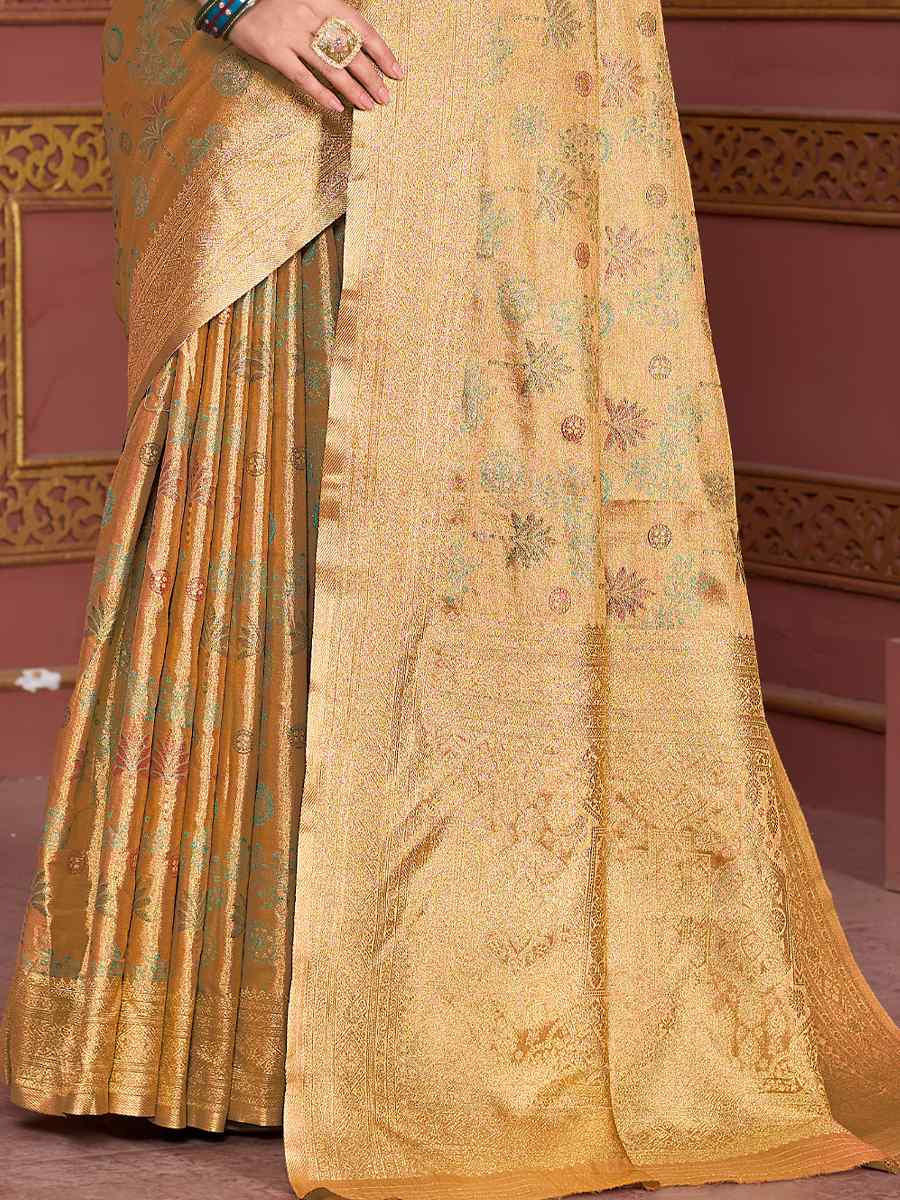 Gold Tissue Silk Handwoven Festival Wedding Fancy Heavy Border Saree