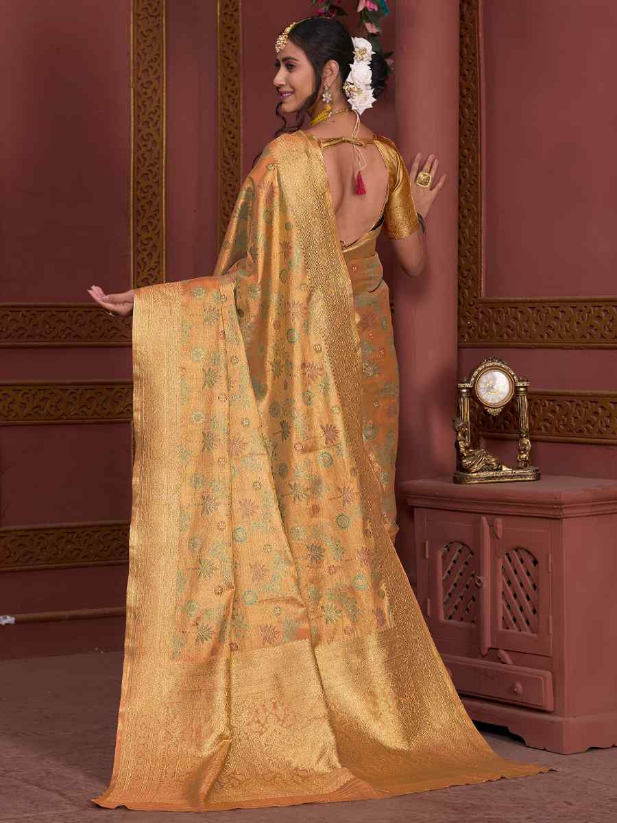 Gold Tissue Silk Handwoven Festival Wedding Fancy Heavy Border Saree