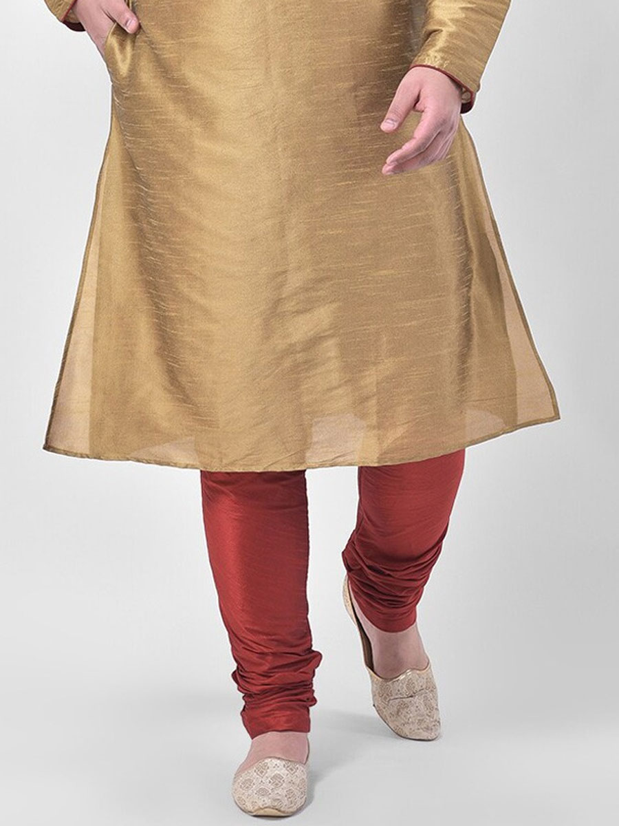 Gold Yellow Dupion Silk Festival Plain Kurta