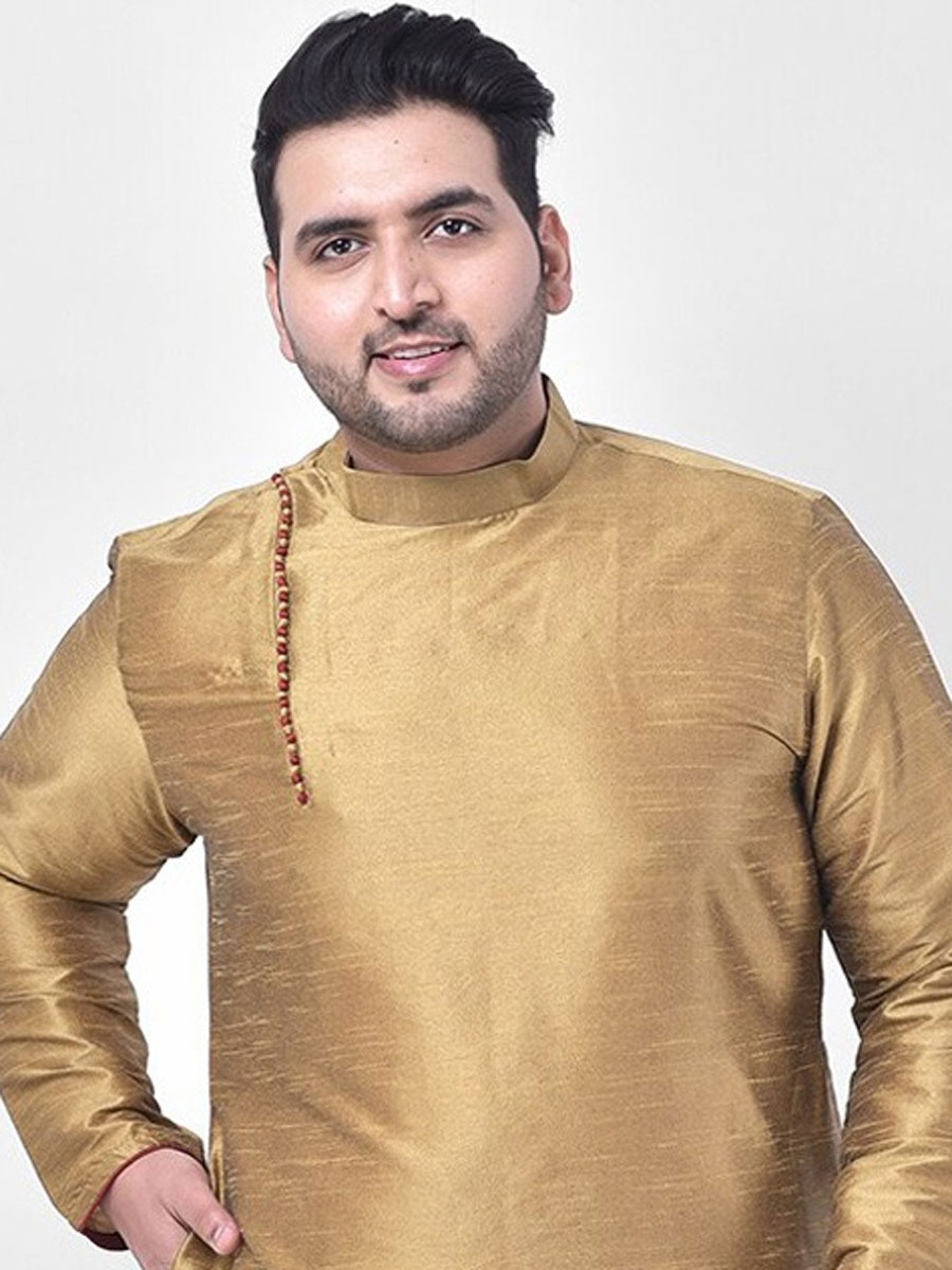 Gold Yellow Dupion Silk Festival Plain Kurta