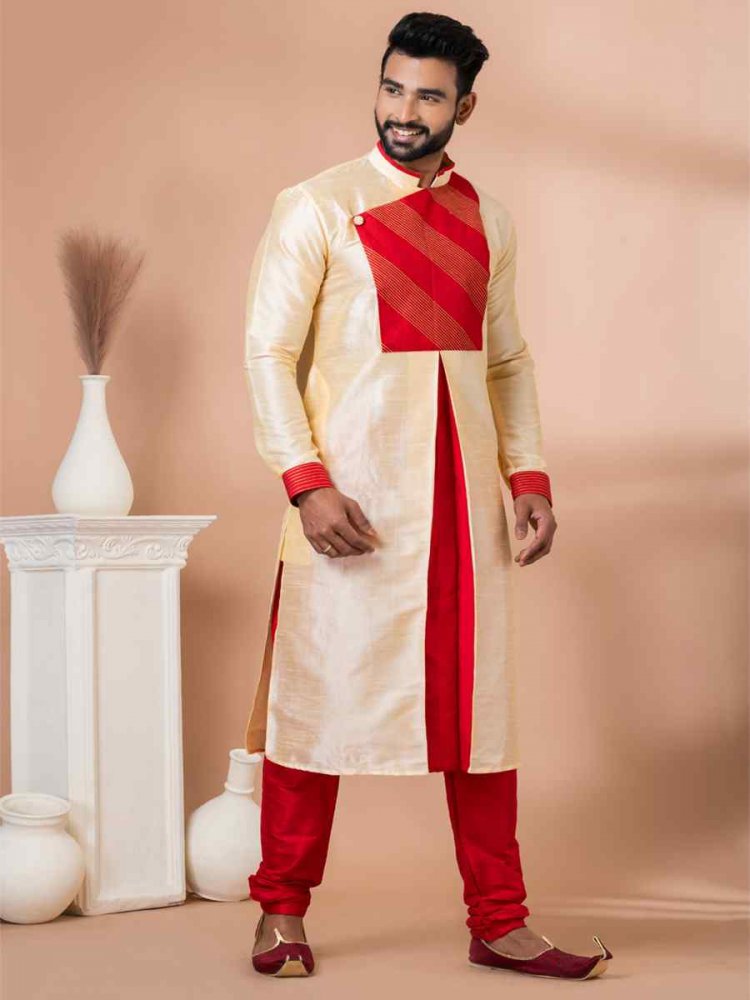 Golden Banarasi Dupion Woven Festival Wedding Kurta