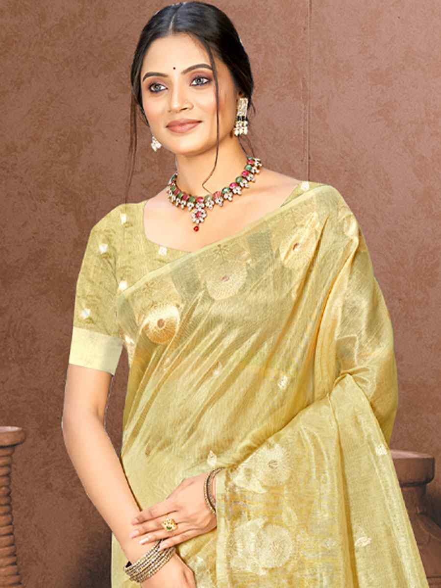 Golden Cotton Silk Handwoven Casual Festival Party Classic Style Sarees