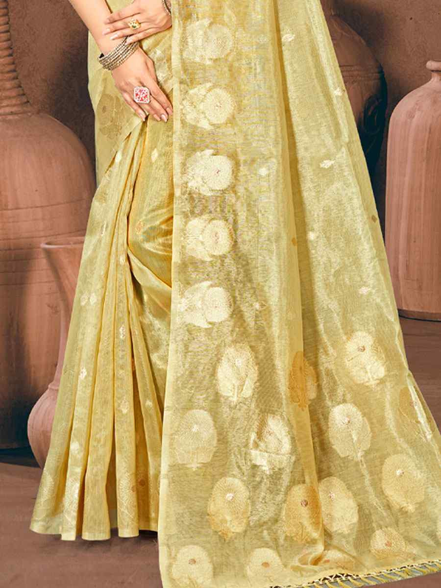 Golden Cotton Silk Handwoven Casual Festival Party Classic Style Sarees
