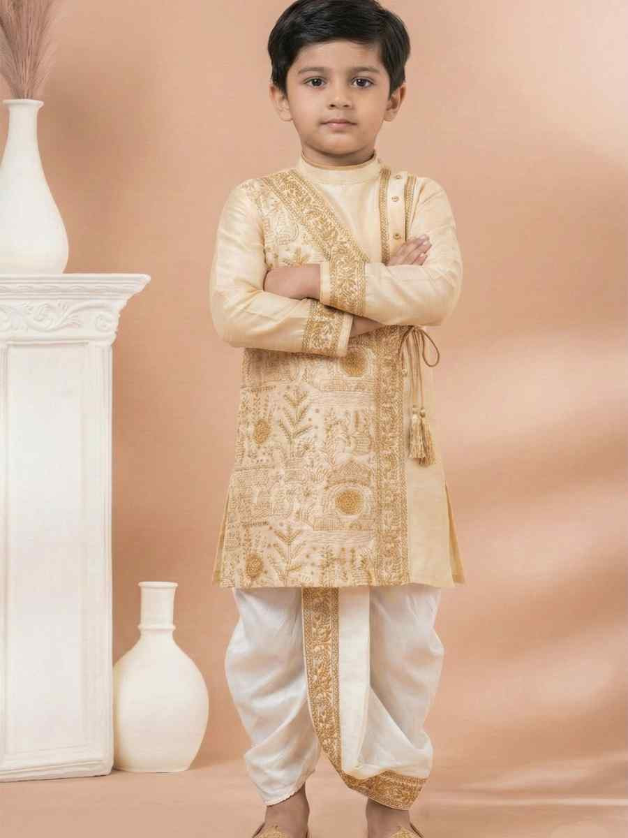 Golden Embroidery Festival Traditional Kurta Dhoti Boys Wear